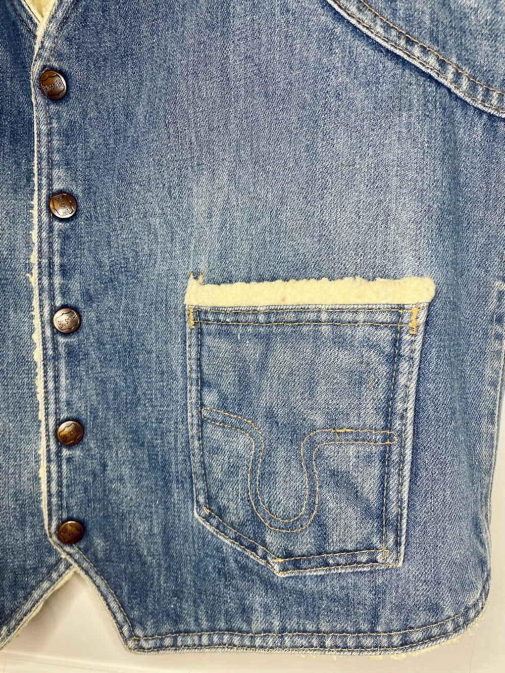 VTG‎ BIG SMITH Men’s Blue Denim Sherpa-Lined Vest - Picture 3 of 8